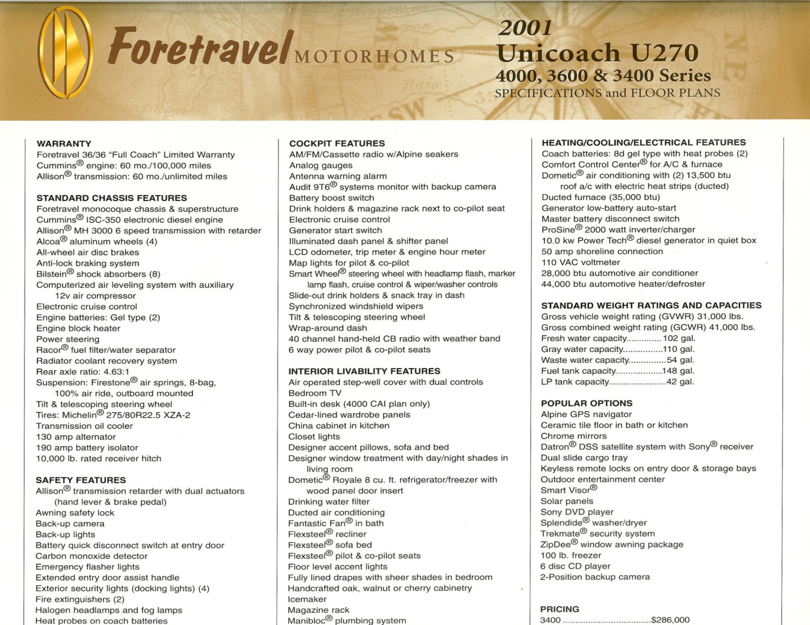 2001 Foretravel U270 Specifications - All Things Foretravel